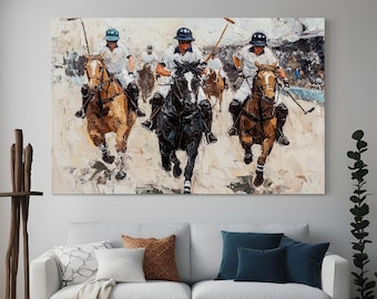 Arte mural vintage de partidos de polo / Impresión de deportes ecuestres / Arte rústico de carreras de caballos / Decoración de lujo para clubes de campo y cabañas / Descarga digital