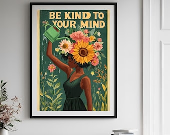 Be Kind To Your Mind Vintage Poster, Lose Your Mind Print, Retro Poster Print, Music Retro Poster, Vintage Print, Positivity Poster.