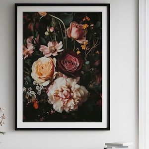 Vintage Fall Floral Print | Dark Autumn Flower Painting | Moody Botanical Fall Decor | Thanksgiving Printable Wall Art | Digital Download