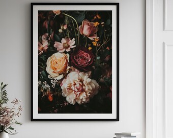 Vintage Fall Floral Print | Dark Autumn Flower Painting | Moody Botanical Fall Decor | Thanksgiving Printable Wall Art | Digital Download
