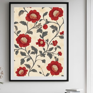 Indian Floral Print, Traditional Indian Poster, Floral Decor, Floral Print, Vintage Art, Wall Art Decor, Pattern Art, Gift Idea, Wall art.