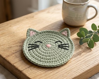 Crochet Cat Coaster Pattern PDF, Cute Cat Face Coaster Crochet Pattern, Animal Coaster, Kawaii Home Decor, DIY Gift, Digital Download.