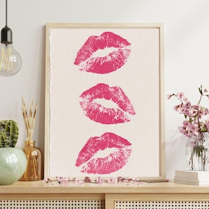 Pink Art Prints Trendy Wall Art Kiss Lips Wall Art Dorm Wall Art Lips Print Preppy Dorm Girly Printable Fashion Wall Art Makeup Wall Decor.