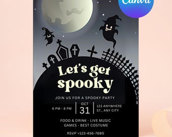 Editable Let's Get Spooky Invitation Template, Printable Halloween Party Invitation, Ghost Costume Party Invite, Instant Canva Download