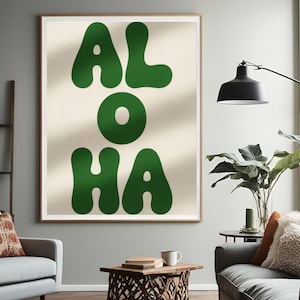Aloha Typography Art Print, Coastal Wall Art, Beach Decor, Tropical Poster, Beach House, Surfer Art, Hawaii Cali, Retro Vintage Poster