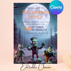Editable Monsters Halloween Party Invitation Template, Kids Halloween Party Invitation Template, Monster Invitation, Mummy, Printable Invite