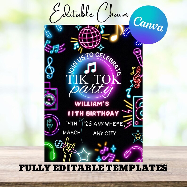 Tiktok Birthday Invitation, Tik Tok Invite, Printable Editable Party ...
