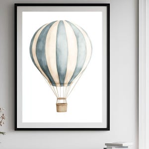 Blue Hot Air Balloon Print, Vintage Nursery Decor, Printable Travel Wall Art, Boys Room Decor, Kids Room Decor, DIGITAL DOWNLOAD.