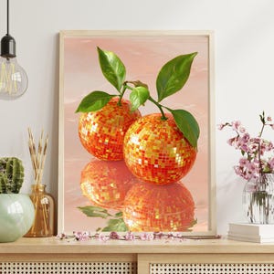 Disco Orangen Kunstdruck | Poster | Glam Discokugel Orangen | Preppy Trendy | Obst | Küche Dekor | Digitaler Download | DRUCKBAR.