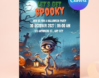 Editable Halloween Invitation, Costume Party Invite, Let's Get Spooky Halloween Template, Mummy Halloween Invite, Ghost Party Download