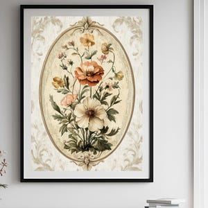 Ilustración botánica vintage / Impresión de guardería con flores blancas antiguas / Decoración de pared de estilo campestre francés / Arte de pared de estilo rústico de cabaña.