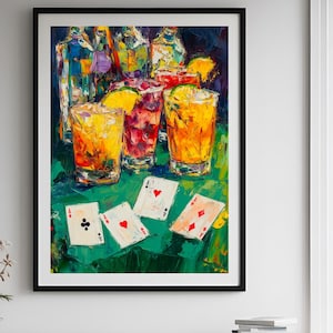 Cocktails and Cards Print | Moody Cocktail Wall Art | Bar Cart Wall Art | Bar Cart Print | Bar Cart Decor | Kitchen Wall Art | Man Cave Art.