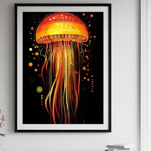 Jellyfish Print, Ocean Wall Art, Modern Vintage Art, Coastal Wall Decor, Large Printable Art, Blue and Beige Wall Art.