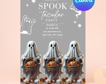 Editable Editable Halloween Birthday Invitation, Halloween Ghost Invitation, Spooktacular Ghost Party Invitation, Halloween Bday Ghost Party