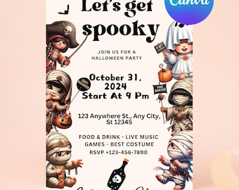 Editable Halloween Party Invitation, Costume Party Invite, Let's Get Spooky Invite, Printable Little Monsters Halloween Invitation Template