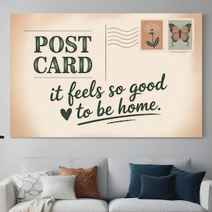 Se siente tan bien estar en casa, arte de pared con postal vintage, impresión horizontal de moda, póster estético retro, lindo arte de pared femenino, impresión digital.