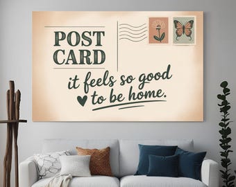 Se siente tan bien estar en casa, arte de pared con postal vintage, impresión horizontal de moda, póster estético retro, lindo arte de pared femenino, impresión digital.