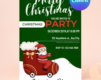 Editable Christmas Party Invitation Template, Holiday Party Invite, Printable Jingle and Mingle Party Invitation, Santa Claus Party Invite