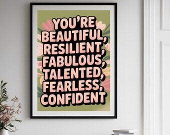 You Are-bevestigingsafdruk | Lichtroze saliegroene poster You Are Amazing | Positieve affirmatiesposter | Funky muurkunst | Affirmaties voor kinderen
