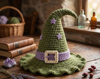 Crochet Witch Hat Pattern PDF, Crochet Halloween Hat Pattern, Witch Hat Crochet, Halloween Costume Accessory, DIY Gift, Digital Download.