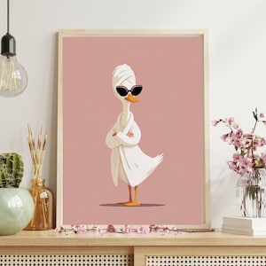 Ducks Towel Cowboy and Curlers *it girl* Digital Art Print White and Pink *SHOWER HEAD* Bathroom Cute Trendy Printable Wall Art.