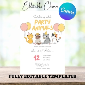 Editable Calling All Party Animals Farm Girl Birthday Invitation, Pink Farm Birthday Party Invite, Farm Animals Birthday Invite, Canva.