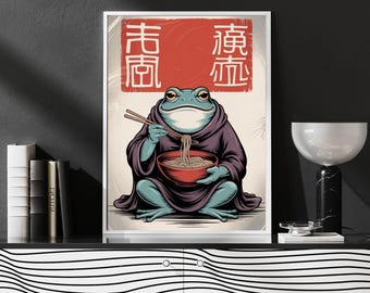 Japanese Matsumoto Hoji Frog, Vintage Frog Woodblock Poster, Ukiyo-e Frog Print, Japanese Frog Printable Wall Art, Digital Download.
