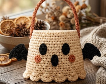 Cute Ghost Treat Bag Crochet Pattern PDF – Halloween Candy Bag Tutorial, Trick or Treat Tote, Adorable Crochet Project, DIY Instant Download