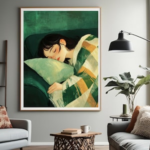 Emerald Green Abstract People Large Wall Art Contemporary Artwork Minimalist Print Living Room Wall Art Stripe Woman Print Digital Download.