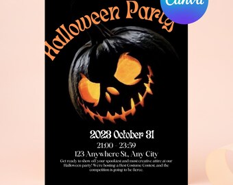 編集可能なカボチャ彫刻パーティー招待状テンプレート、秋の子供パーティーハロウィーン彫刻招待状、印刷可能なハロウィーンパーティーハロウィーン招待状