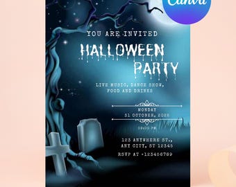 Editable Halloween Invitation Template, Spooktacular Halloween Invites, Printable Halloween Invites, Kids Ghost Party Canva Invite Download