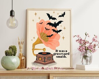Spooky Record Player Print, Retro Halloween, Monster Mash Print, Boho Halloween Printable, Kids Halloween Art Printable art.