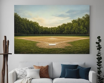 Impresión de campo de béisbol / Diamante de béisbol de estilo vintage / Arte minimalista imprimible para habitación de niños / Regalo para amantes del béisbol / Decoración de oficina