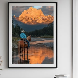 Western Cowboy Painting | Vintage Wall Art | Mid Century Decor | Antique Oil Painting | Moody Print | PRINTABLE Digital Download.