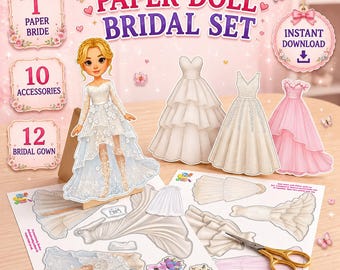 Paper Doll Bridal Shop – Bride with Wedding Dresses, Veils, Bags (Printable PDF)