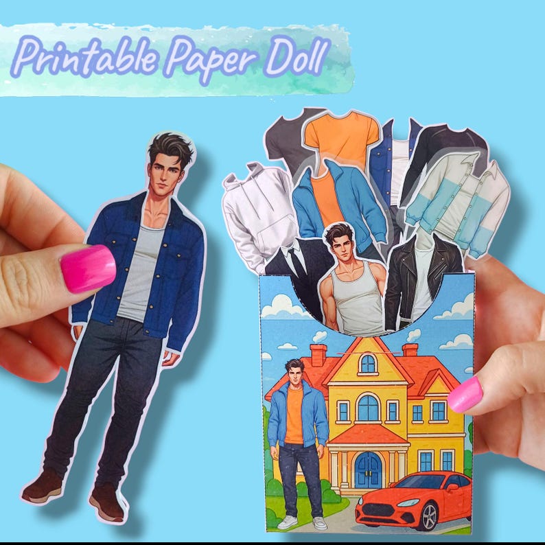 Printable Paper Doll – Boy Dress Up Doll with 10 Outfits | Kids Activity | Instant Download PDF