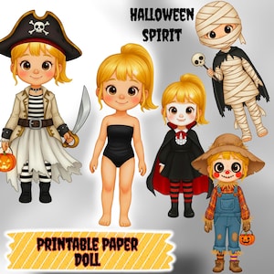 Halloween Paper Doll Set: 1 Doll, 20 Costumes (A4 PDF Digital Download)