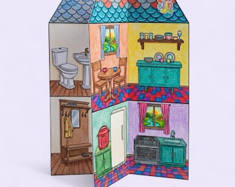 3D Buildable Dollhouse – Color, Cut & Play Paper House (Digital Download)