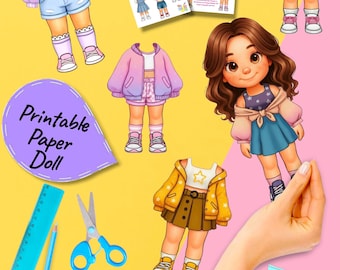 Paper Doll with 13 Outfits – Dress Up Activity (Digital Download)