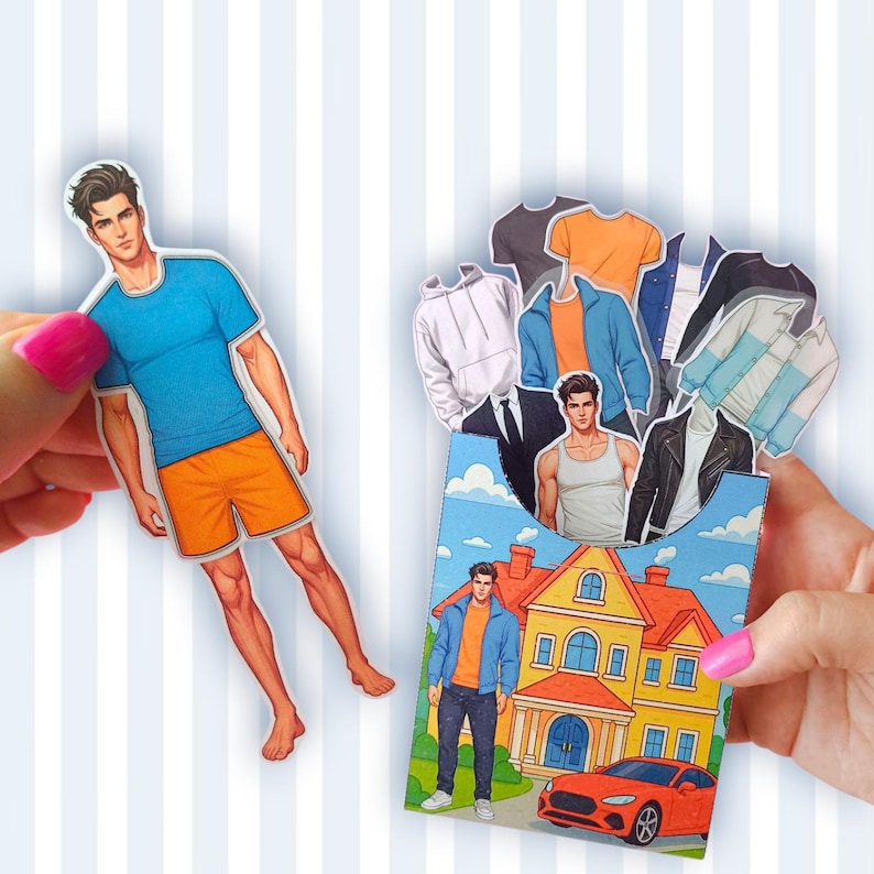 Printable Paper Doll – Boy Dress Up Doll with 10 Outfits | Kids Activity | Instant Download PDF