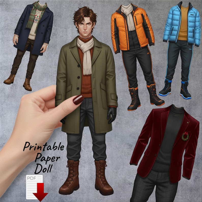 Male Paper Doll Printable | 15 Outfit Dress Up Game | Cut and Play Boy Doll | A4 PDF Digital Download