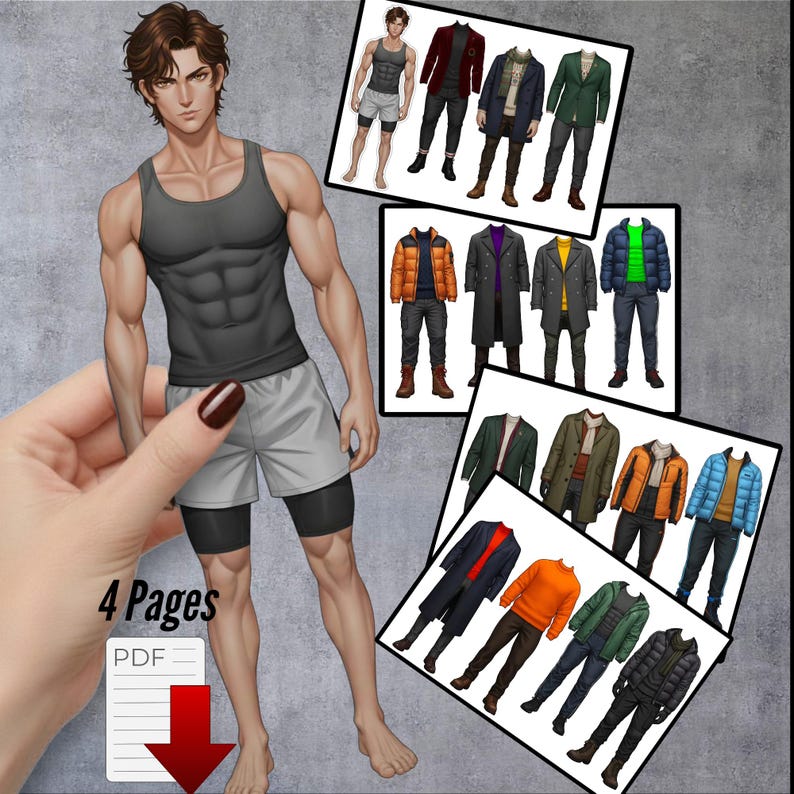 Male Paper Doll Printable | 15 Outfit Dress Up Game | Cut and Play Boy Doll | A4 PDF Digital Download