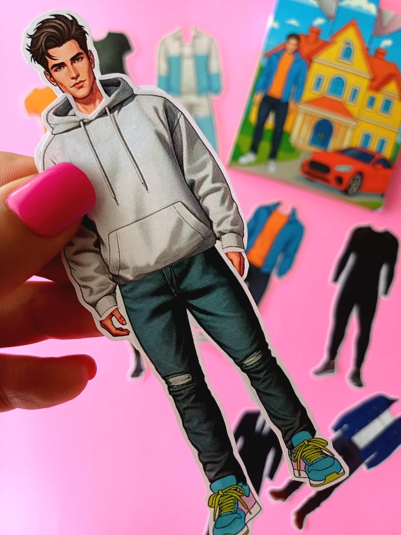 Printable Paper Doll – Boy Dress Up Doll with 10 Outfits | Kids Activity | Instant Download PDF