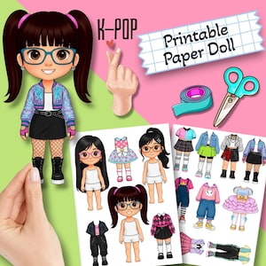 K-Pop Paper Doll Set: 3 Dolls, 12 Outfits (Digital Download PDF A4)