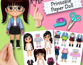 K-Pop Paper Doll Set: 3 Dolls, 12 Outfits (Digital Download PDF A4)