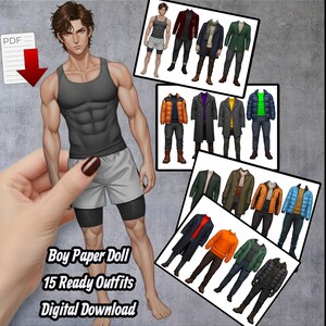 Male Paper Doll Printable | 15 Outfit Dress Up Game | Cut and Play Boy Doll | A4 PDF Digital Download