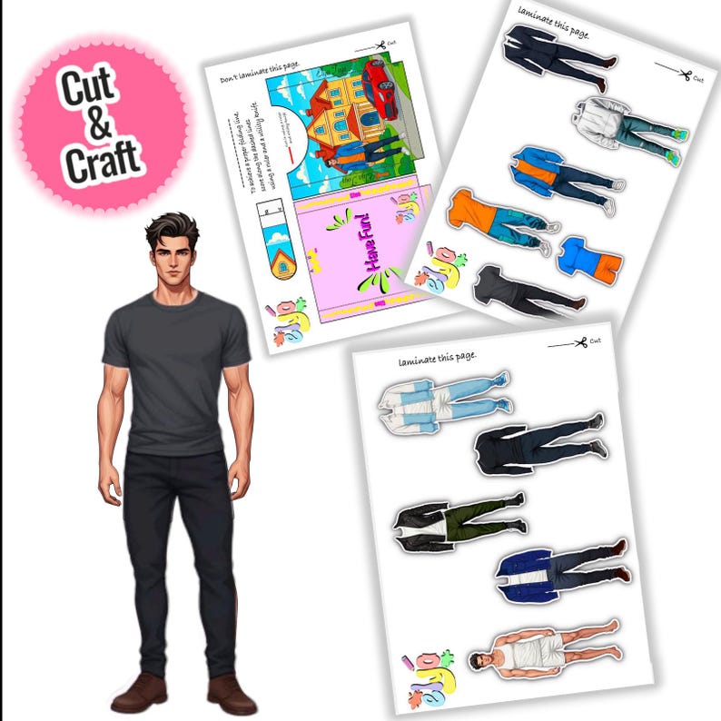 Printable Paper Doll – Boy Dress Up Doll with 10 Outfits | Kids Activity | Instant Download PDF