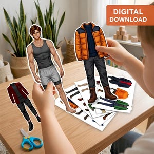 Boy Paper Doll with 15 Outfits | Dress Up Game (A4 PDF Digital Download)