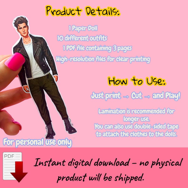 Printable Paper Doll – Boy Dress Up Doll with 10 Outfits | Kids Activity | Instant Download PDF