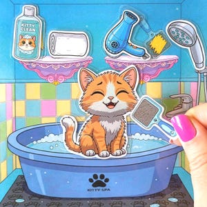 印刷可能な猫の世話アクティビティブック - DIYドレスアップペーパーおもちゃ（デジタルダウンロードPDF）